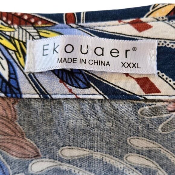 Ekouaer Womens Floral Button-Down Blouse 3/4 Sleeves Lightweight Casual Top Boho - Picture 6 of 6